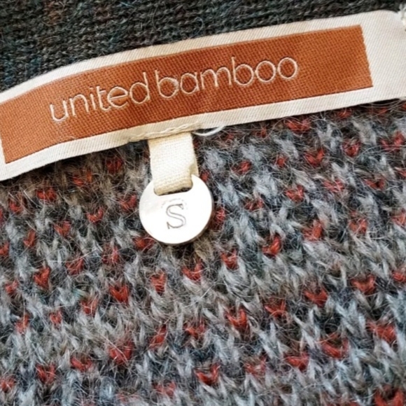 United Bamboo Plaid V-Neck Cardigan Sweater Small Eclectic Grandpa Brown Tan - Picture 4 of 4